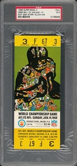 1968 Super Bowl II Full Ticket, Yellow Variation - PSA EX 5